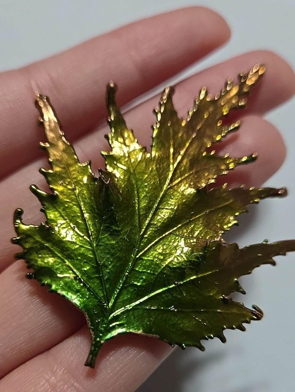 Vintage Real Leaf Brooch Green Electroformed Copper Botanical Nature Pin